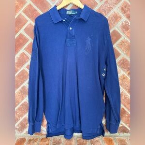 Vintage Polo Ralph Lauren Rugby Shirt Men XL Blue Big Pony #3 Patch Long Sleeve